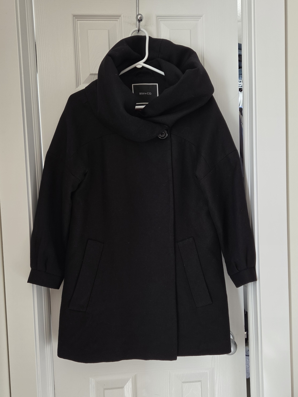 RW&CO. Black Hooded Funnel Collar Pea Coat Size M